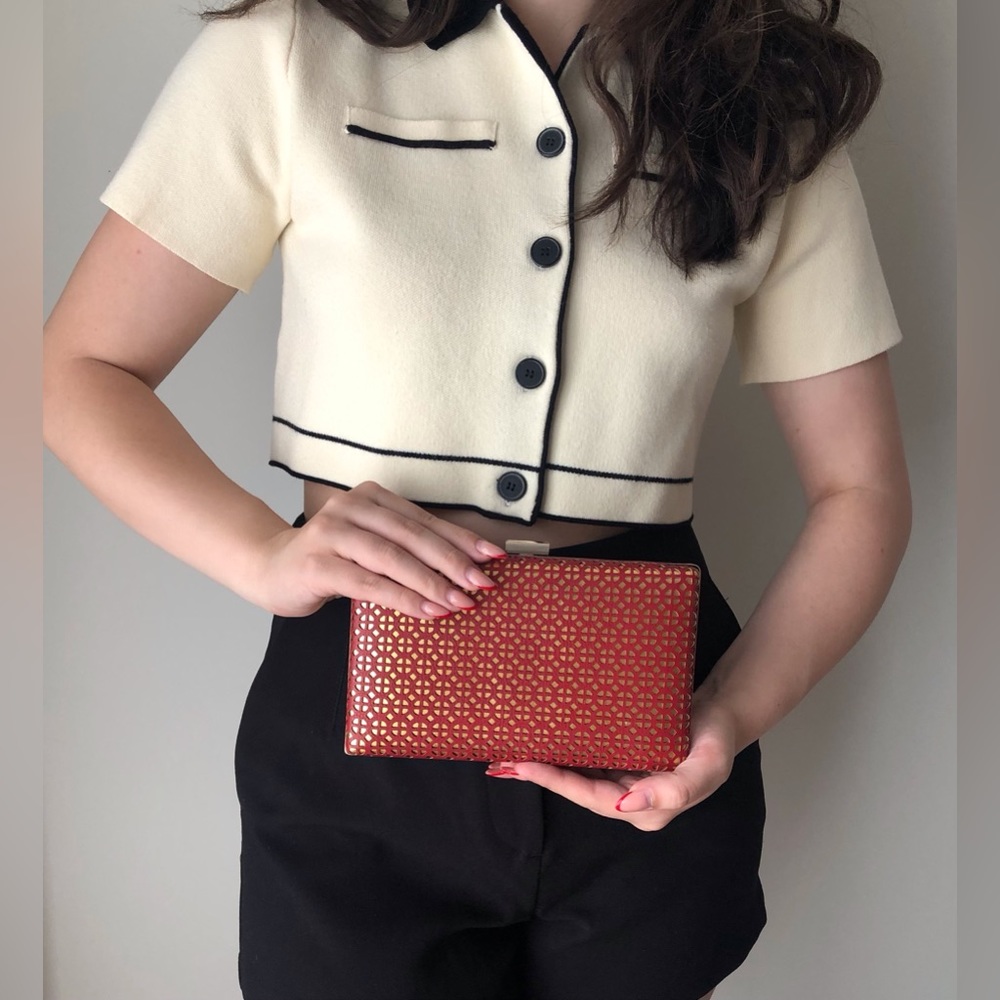 Red & Gold Geometric Cutout Clutch with Chain
